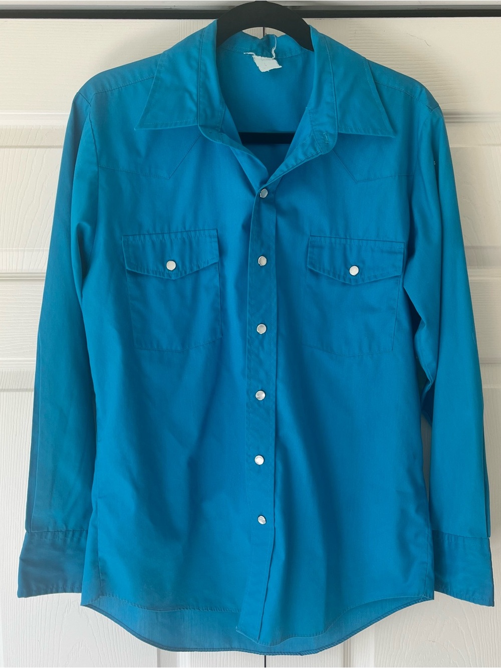 Men's Teal Button-Down Western Shirt - Classic Long Sleeve Pearl Buttons
